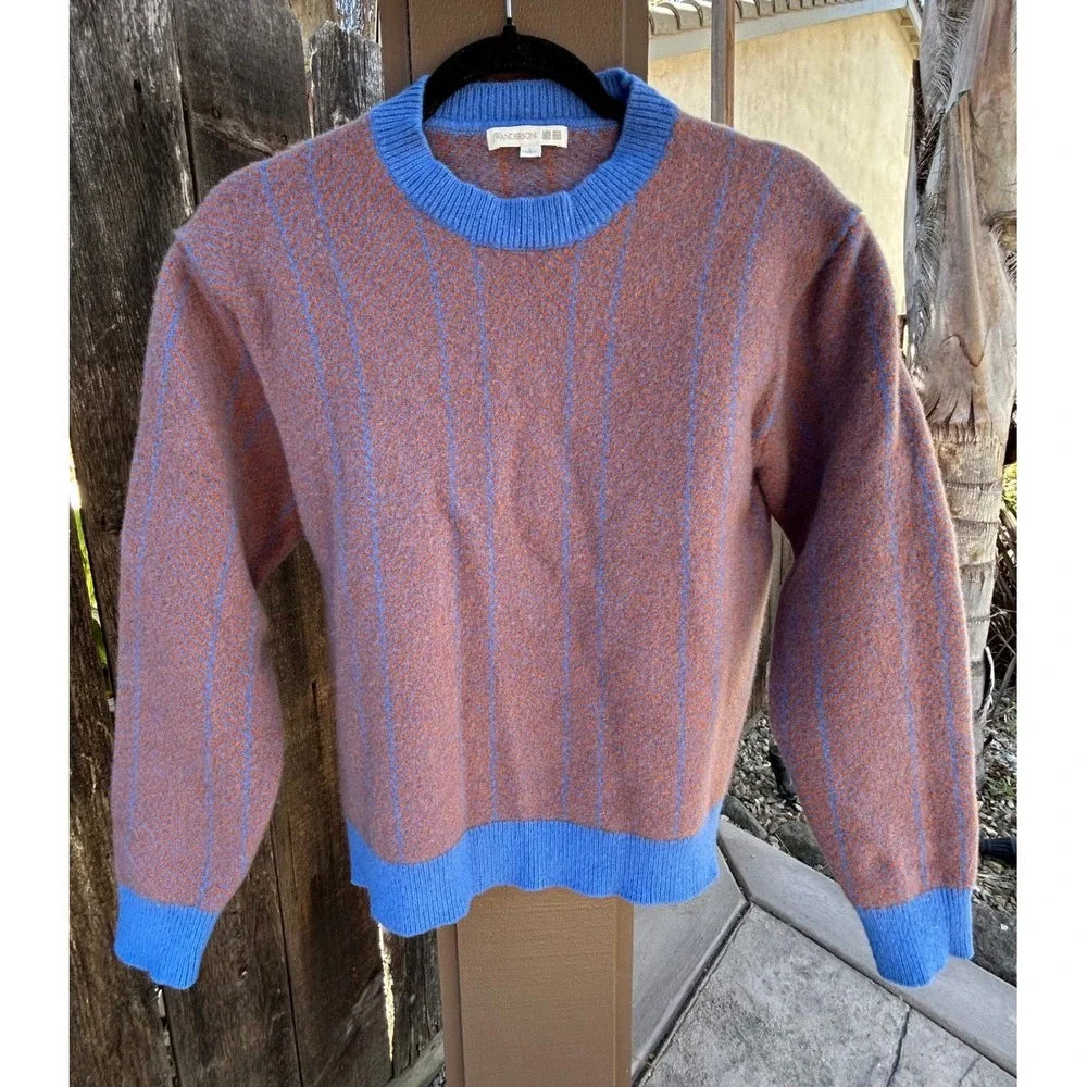 UNIQLO JW Anderson Lambswool Herringbone Sweater Unisex L Blue Brown Wool
